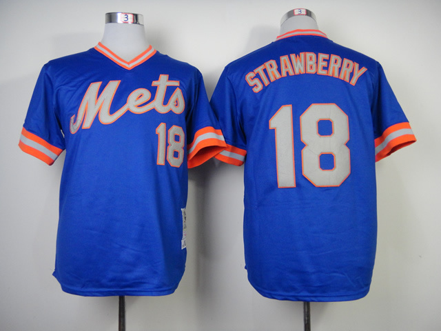 Men New York Mets #18 Strawberry Blue Throwback 1983 MLB Jerseys->->MLB Jersey